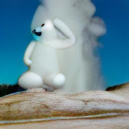 generated: an inflatable rabbit held up in the air by the geyser Old Faithful #2